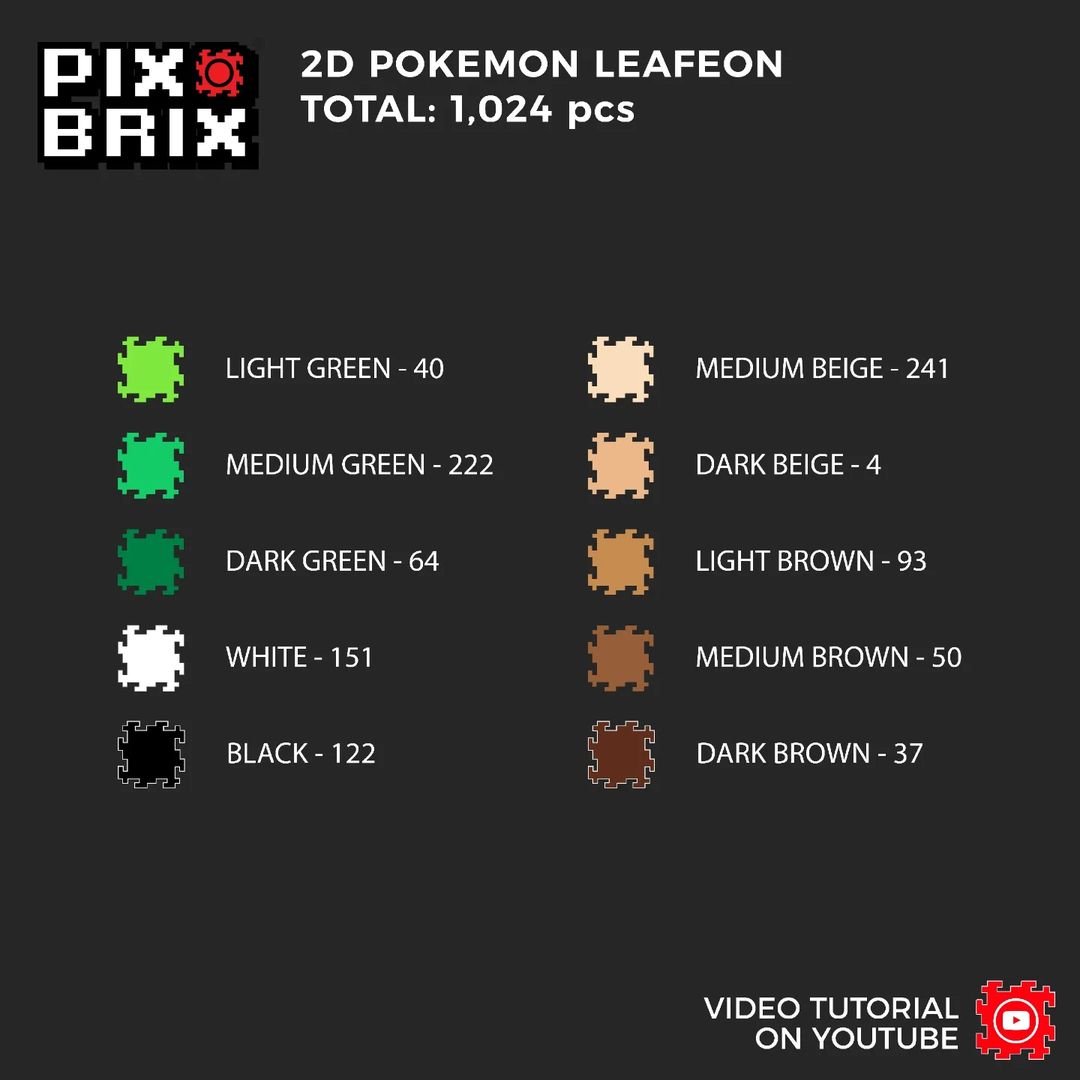 Leafeon Puzzle 2D - 25.5 x 25.5cm - Pix Brix