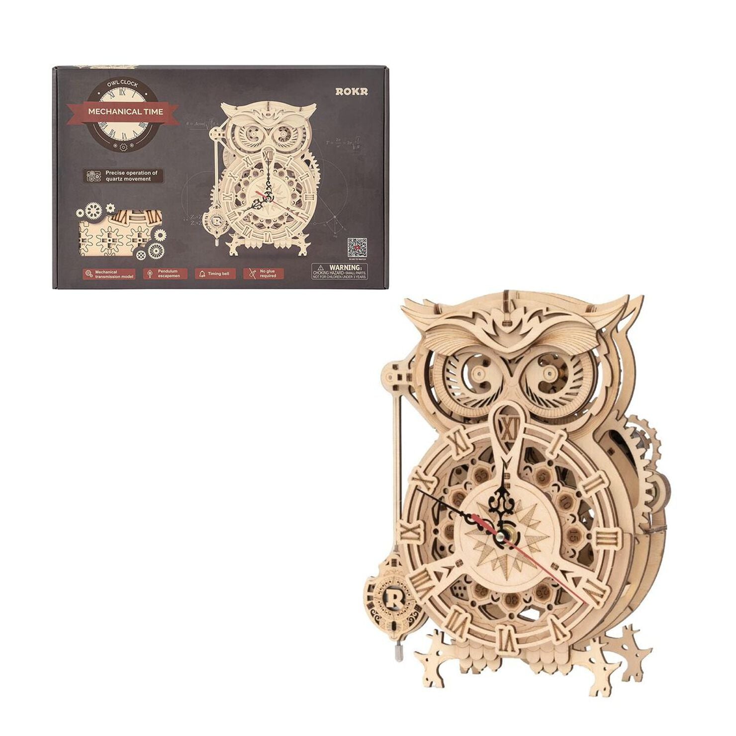 Reloj de Búho - Rompecabezas 3D - Maqueta de Madera ROKR