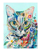 Gato con Flores (30 x 40 cm) - Diamante Cuadrado - Pinturas de Diamantes
