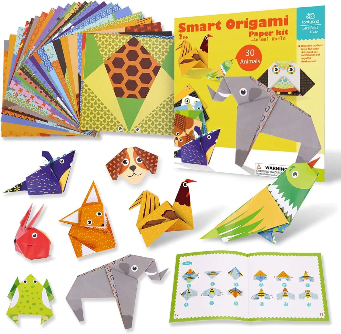 Kit de Origami Infantil Mundo Animal - 30 Animales - Origami