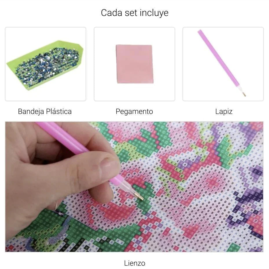 Frida en Flores (30 x 40 cm) - Diamante Redondo - Pinturas de Diamantes