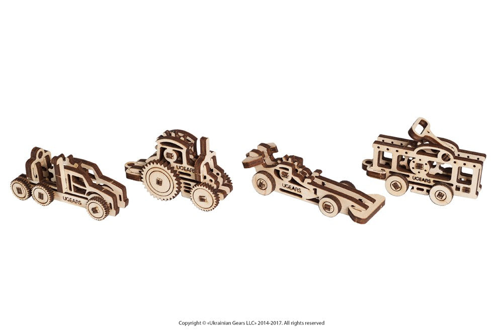 Set de 4 Mini Maquetas - Vehículos - Maqueta 3d de Madera - Ugears
