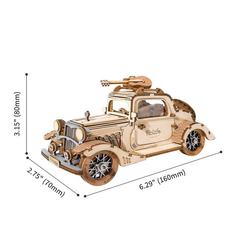 Vintage French Car - Guitarra - Rompecabezas 3D - Maqueta de Madera Rolife