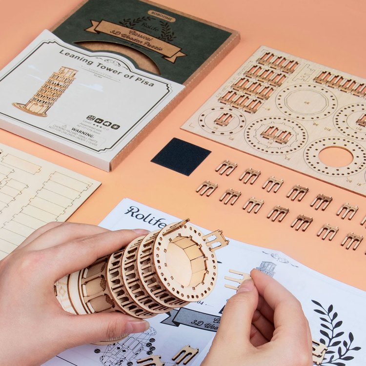 Torre inclinada de Pisa - Rompecabezas 3D - Maqueta de Madera Rolife