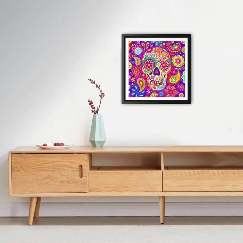 Calavera Mexicana (40 x 30 cm) - Diamante Redondo - Pinturas de Diamantes