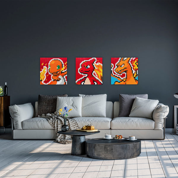 Pack Charmander, Charmeleon y Charizard Puzzle 2D - 25.5 x 25.5cm - Pix Brix