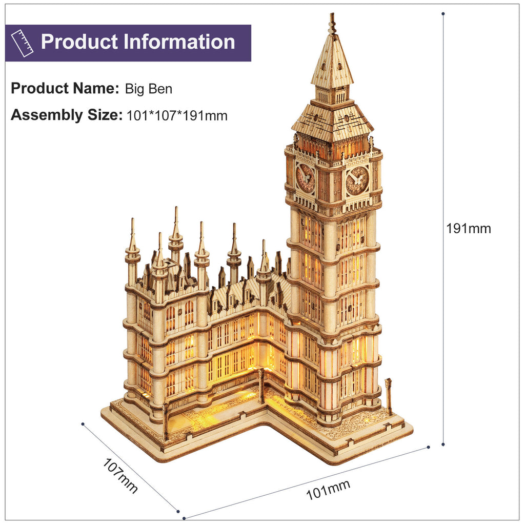 Big Ben LED - Rompecabezas 3D - Maqueta de Madera Rolife