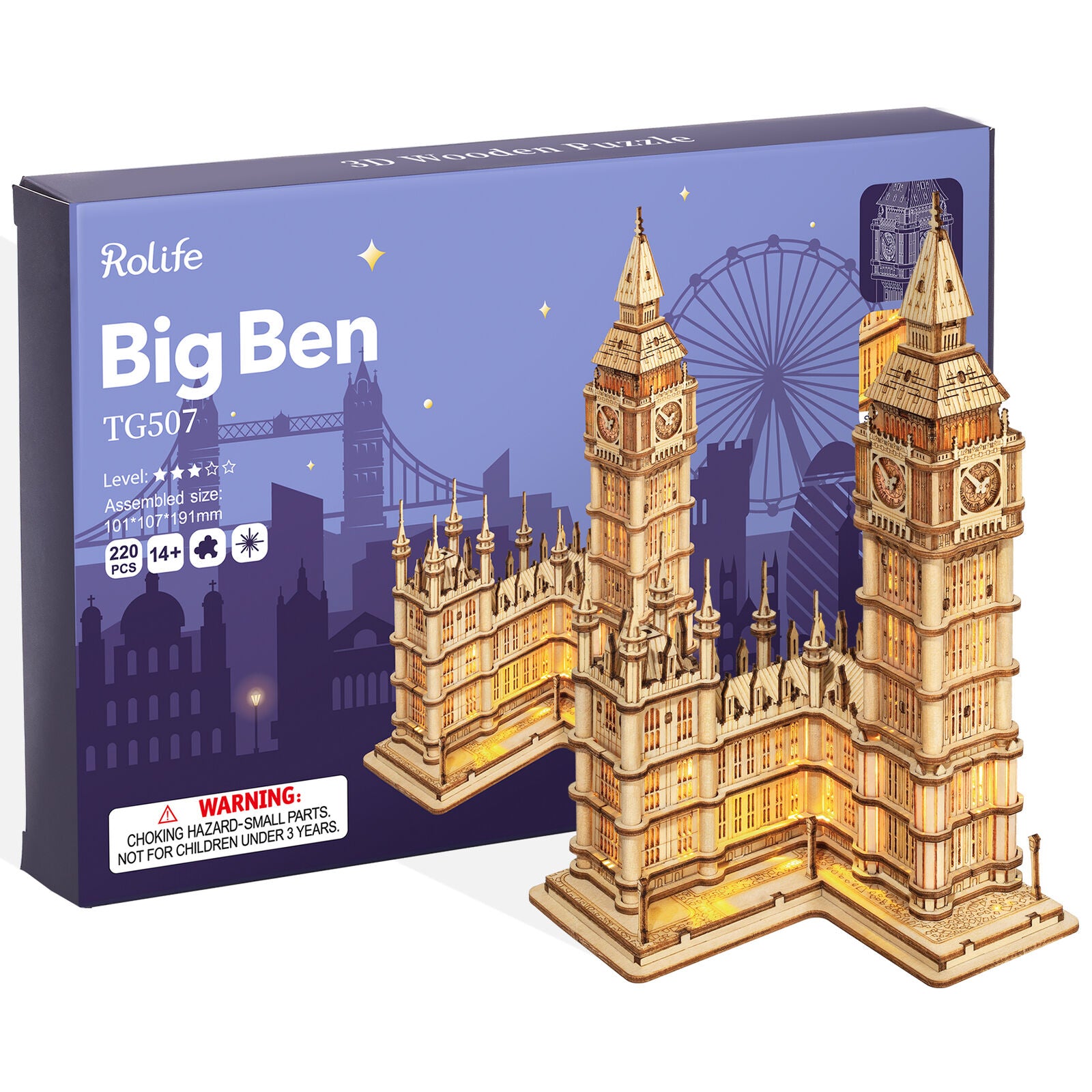Big Ben LED - Rompecabezas 3D - Maqueta de Madera Rolife