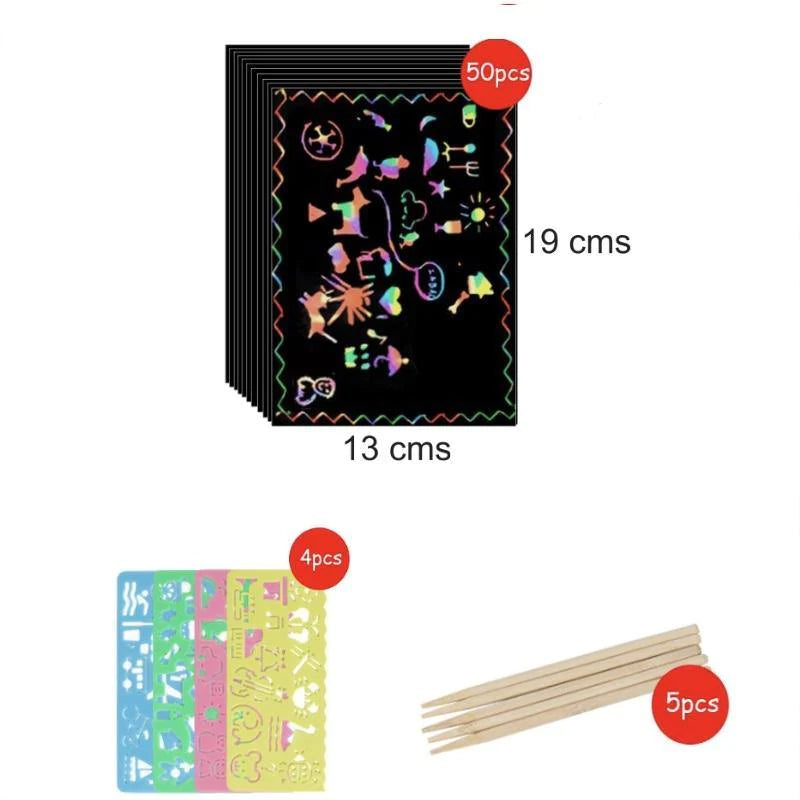 Set 50 de Hojas Para Raspar con Accesorios - Scratch Art